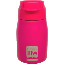 Eco Life Μεταλλικό Παγουράκι Με Καλαμάκι 400mL Pink  (33-BO-1997)