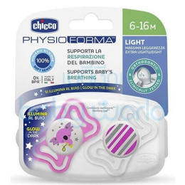 Chicco Πιπίλα Physio Light Για Τη Νύχτα 6-16 Μηνών 2 Τεμάχια  (71033-41)