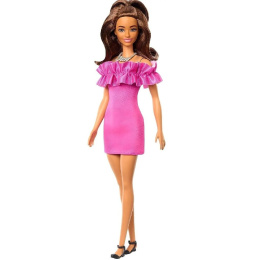 Barbie Νέες Barbie Fashionistas Doll Ruffle Sleeves Dress Pink  (HRH15)