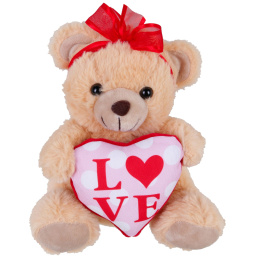 Λούτρινο Αρκουδάκι Καφέ Πουά Love Με Ροζ-Κόκκινη Καρδιά 20εκ  (VL242074)