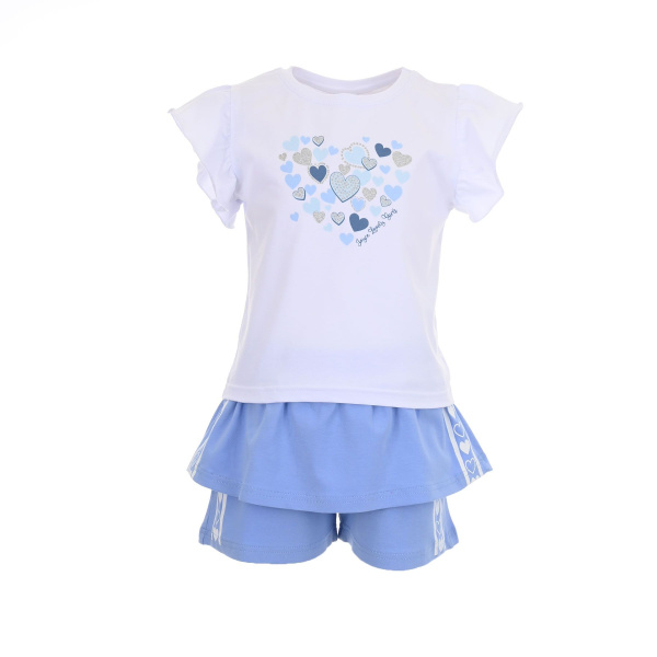 Joyce Mini Σετ Μπλούζα-Σορτς Καρδιά Λευκό-Μπλε  (2411129-2)